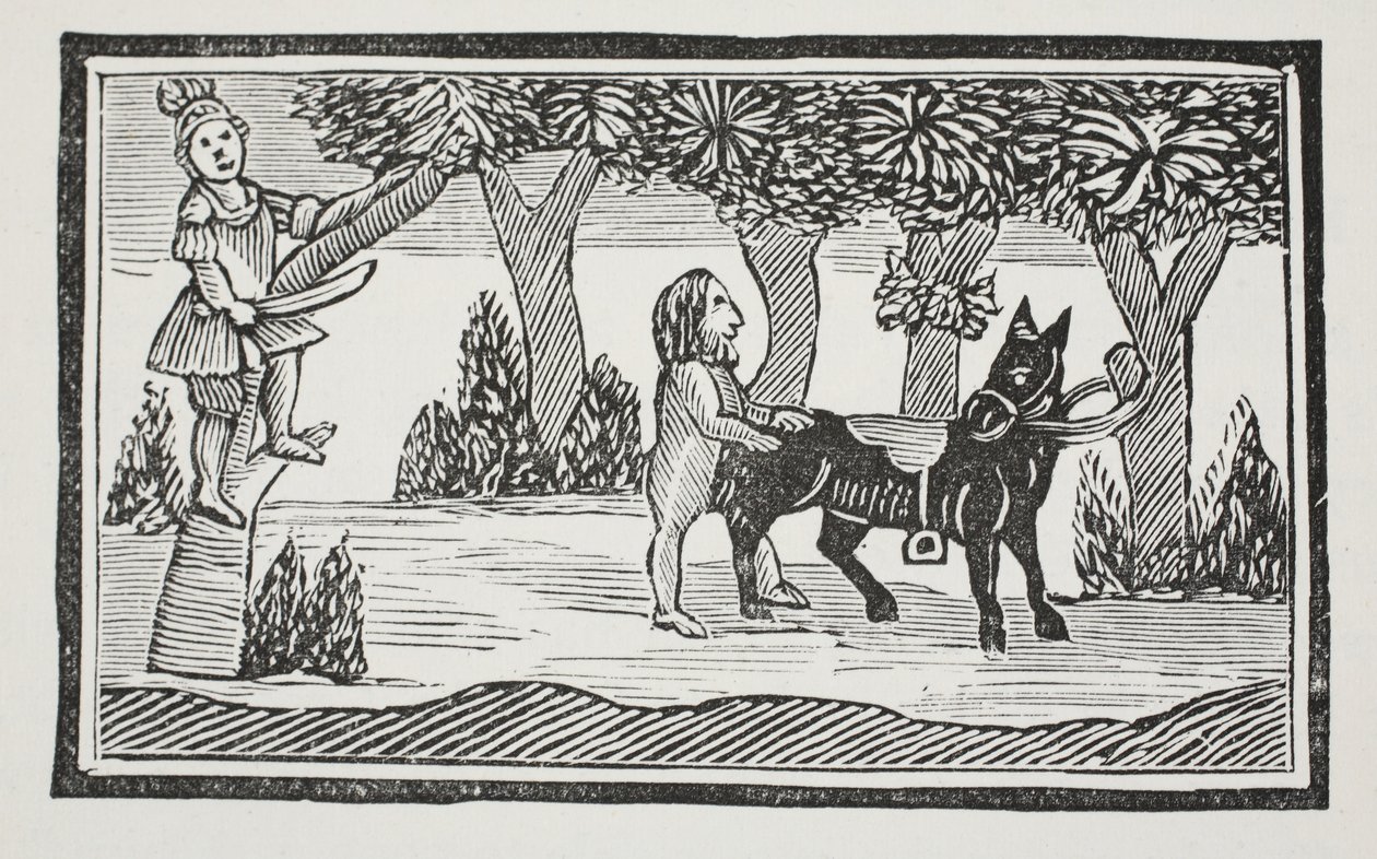 Valentine og Orson, illustrasjon fra Chap-books of the Eighteenth Century av John Ashton, pub. 1882 av English School