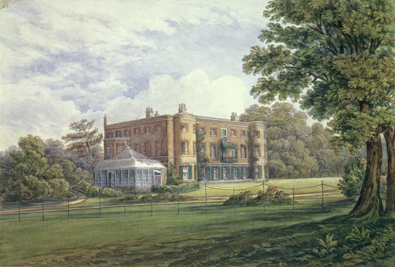 Valentines House, Ilford, Essex, ca. 1835 (wc på papir) av English School
