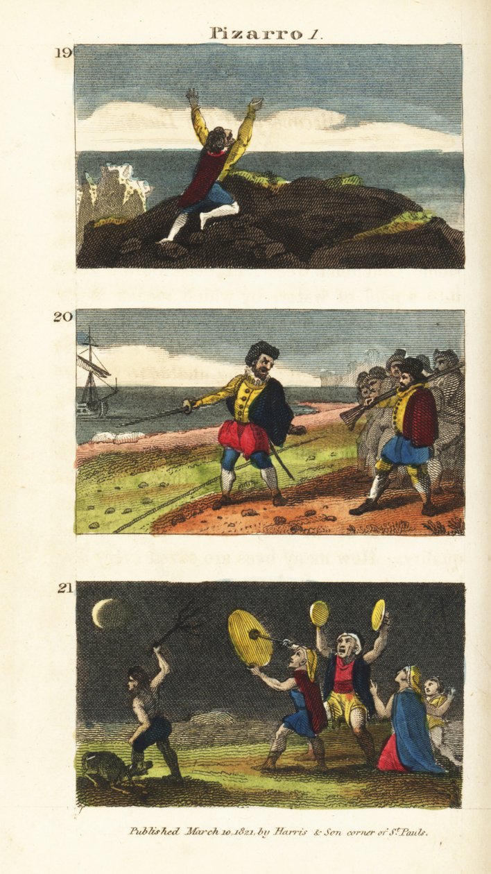 Vasco Nunez de Balboa når Stillehavet 19, Francisco Pizarro som skiller mennene sine med en linje i sanden på Isle of Gallo 20, og peruanere som er redde for en måneformørkelse 21 av English School