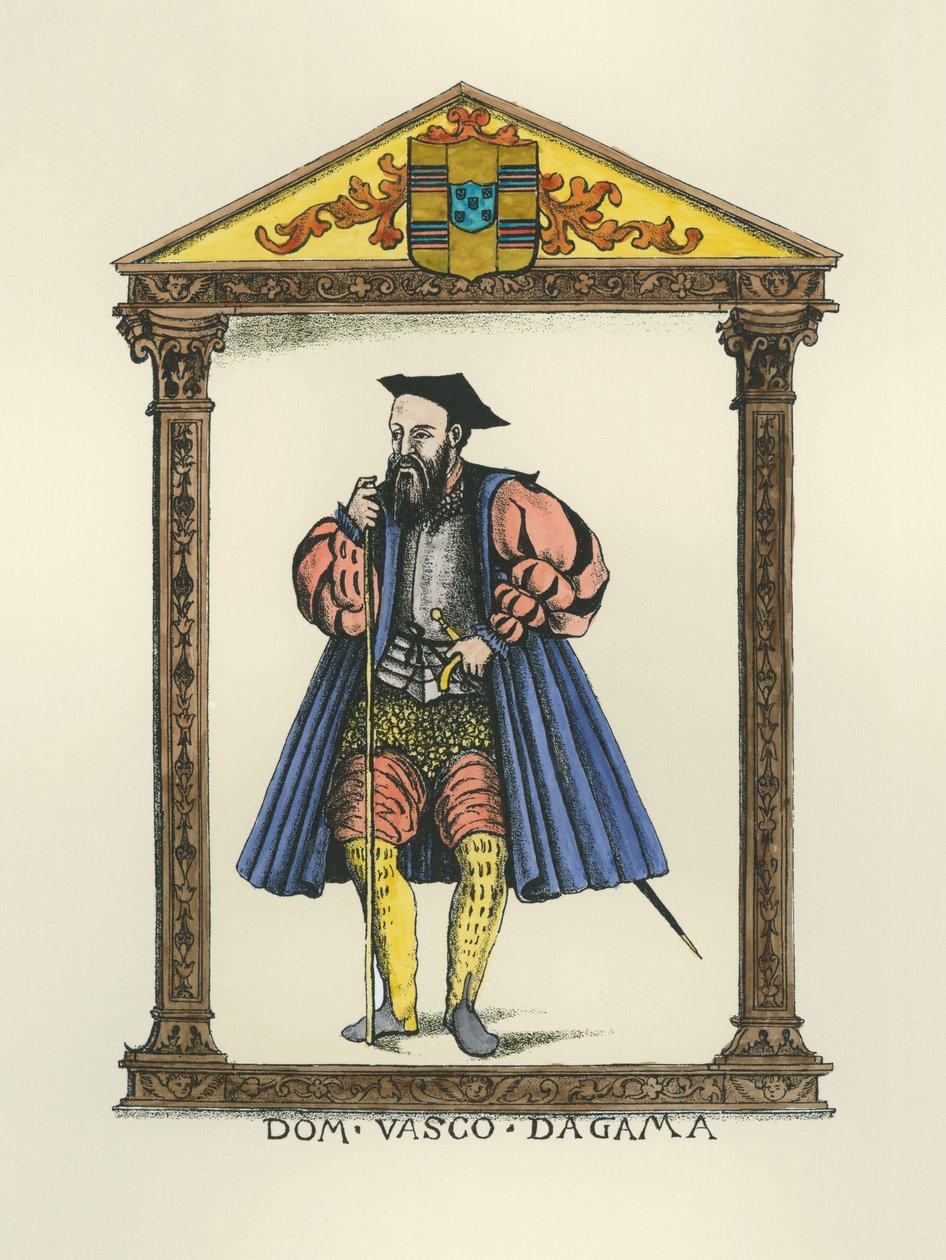 Vasco da Gama (ca. 1469-1525) (gravering) (senere fargelegging) av English School