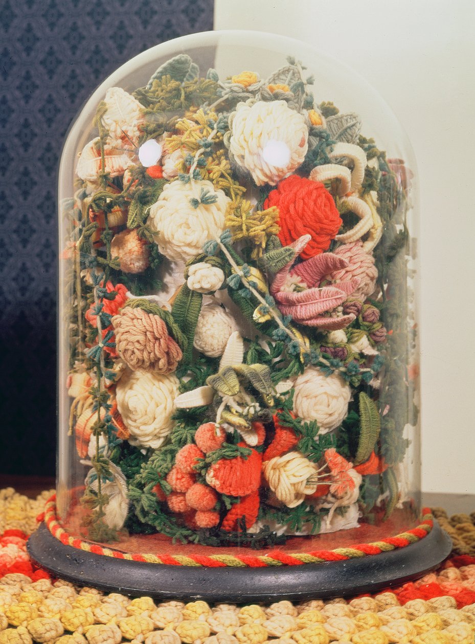 Viktorianske ullblomster i et glasshus (ull) av English School