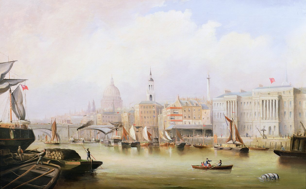 Utsikt nedover Themsen med Blackfriars og St. Pauls Cathedral Beyond av English School