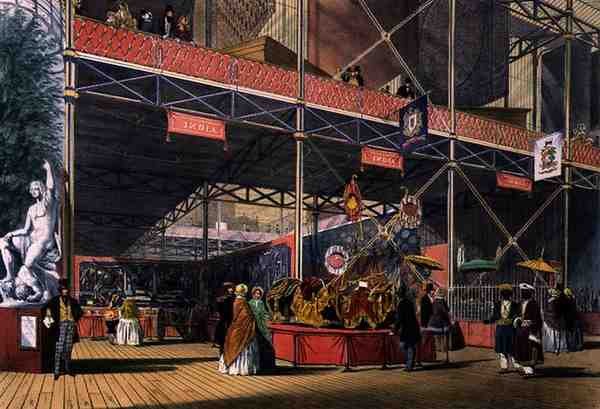Utsikt fra transeptet i India-delen av den store utstillingen i 1851, fra Dickinson