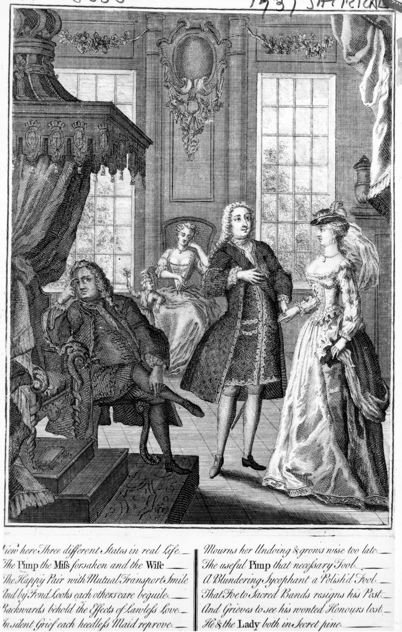 Se her Tre forskjellige stater i det virkelige liv - halliken frøken forlatt og kona, 1735-6 av English School