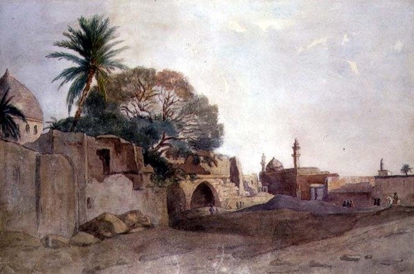 Utsikt i Midtøsten, ca. 1820 (akvarell på papir) av English School