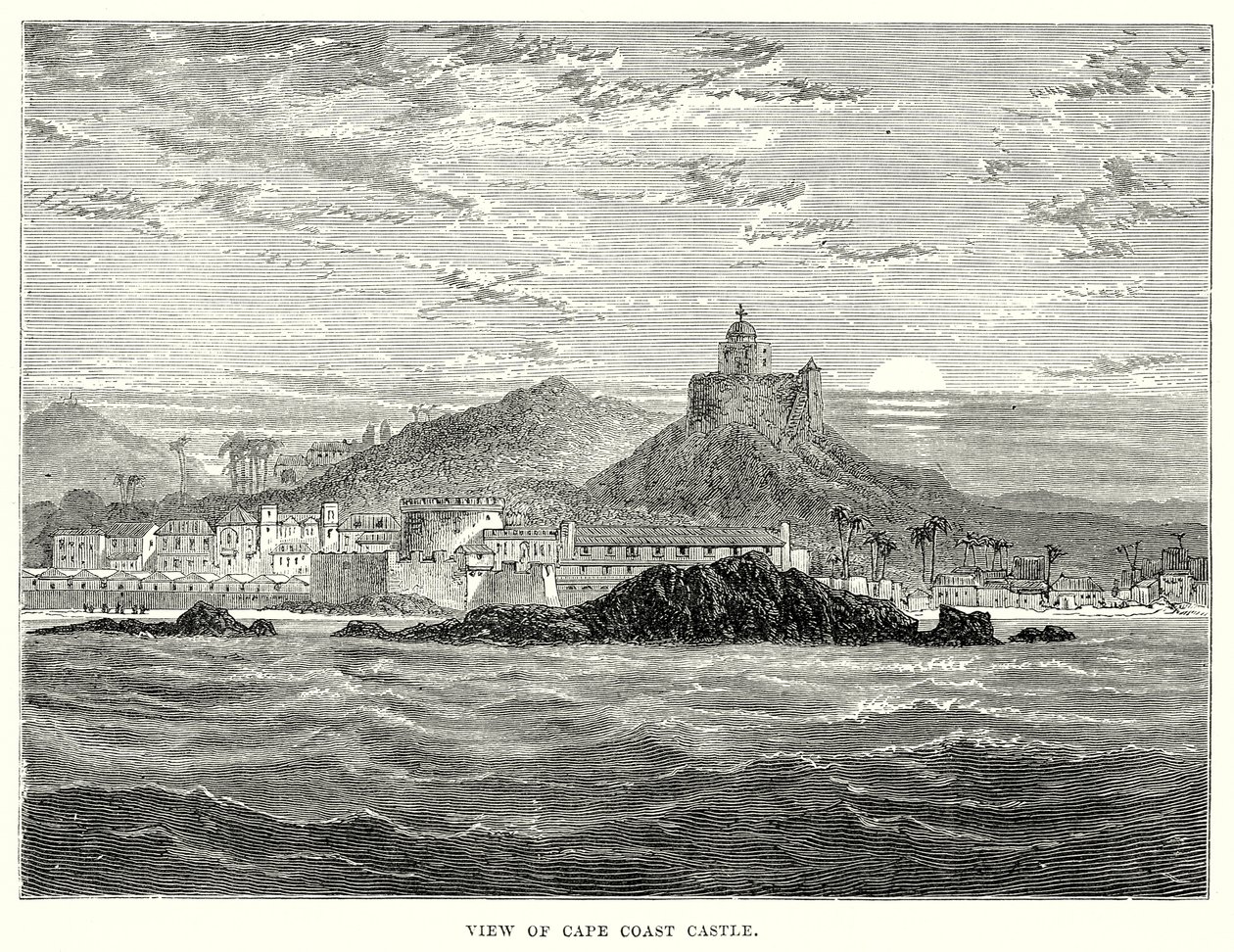 Utsikt over Cape Coast Castle (gravering) av English School