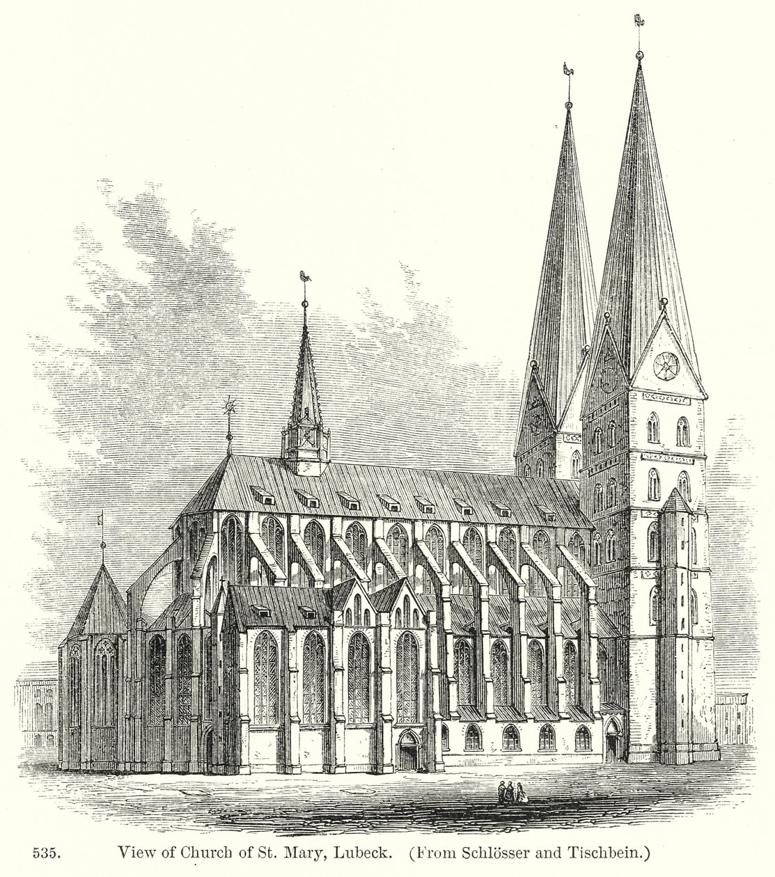 Utsikt over Mariakirken i Lübeck (gravering) av English School