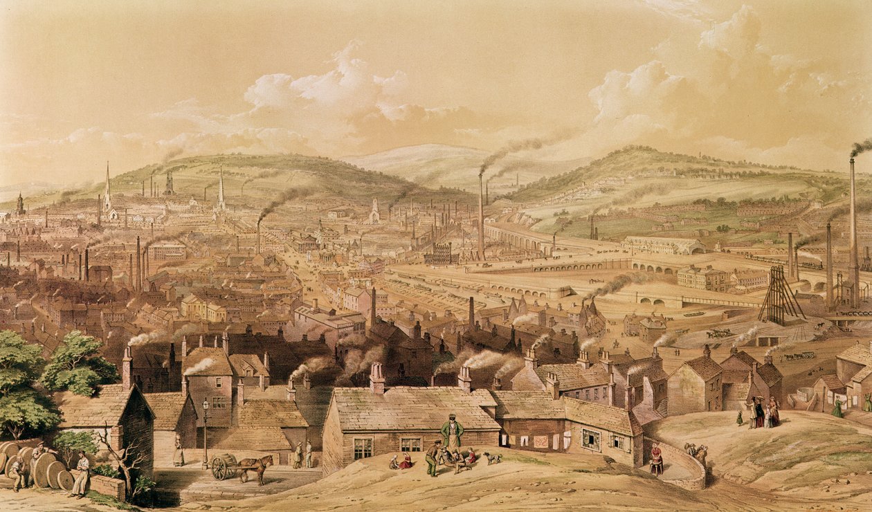 Utsikt over Industrial Sheffield fra sørøst av William Ibbit, 1854 av English School