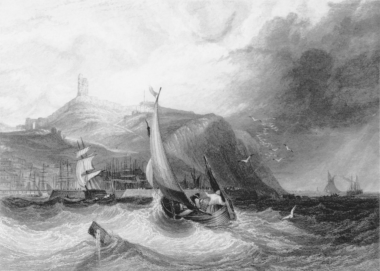 Utsikt over Scarborough Castle fra havet, 1894 av English School