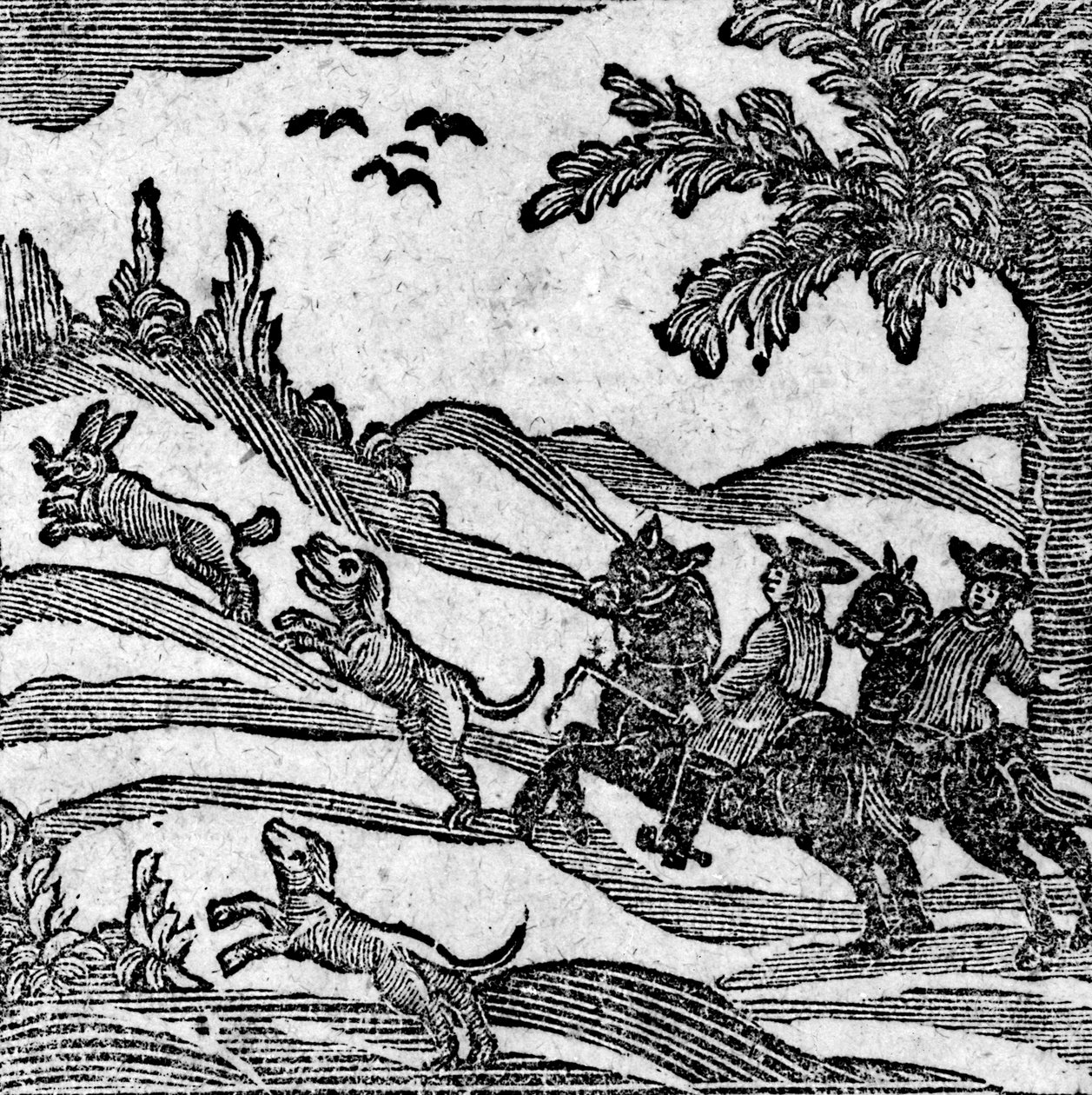 Utsikt over en jaktscene, fra "A Book of Roxburghe Ballads" av English School