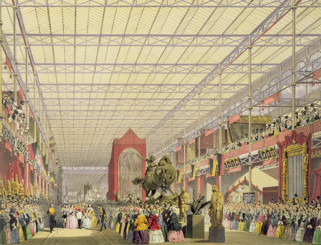 Utsikt over Foreign Nave of the Great Exhibition of 1851, fra Dickinsons Comprehensive Pictures av English School