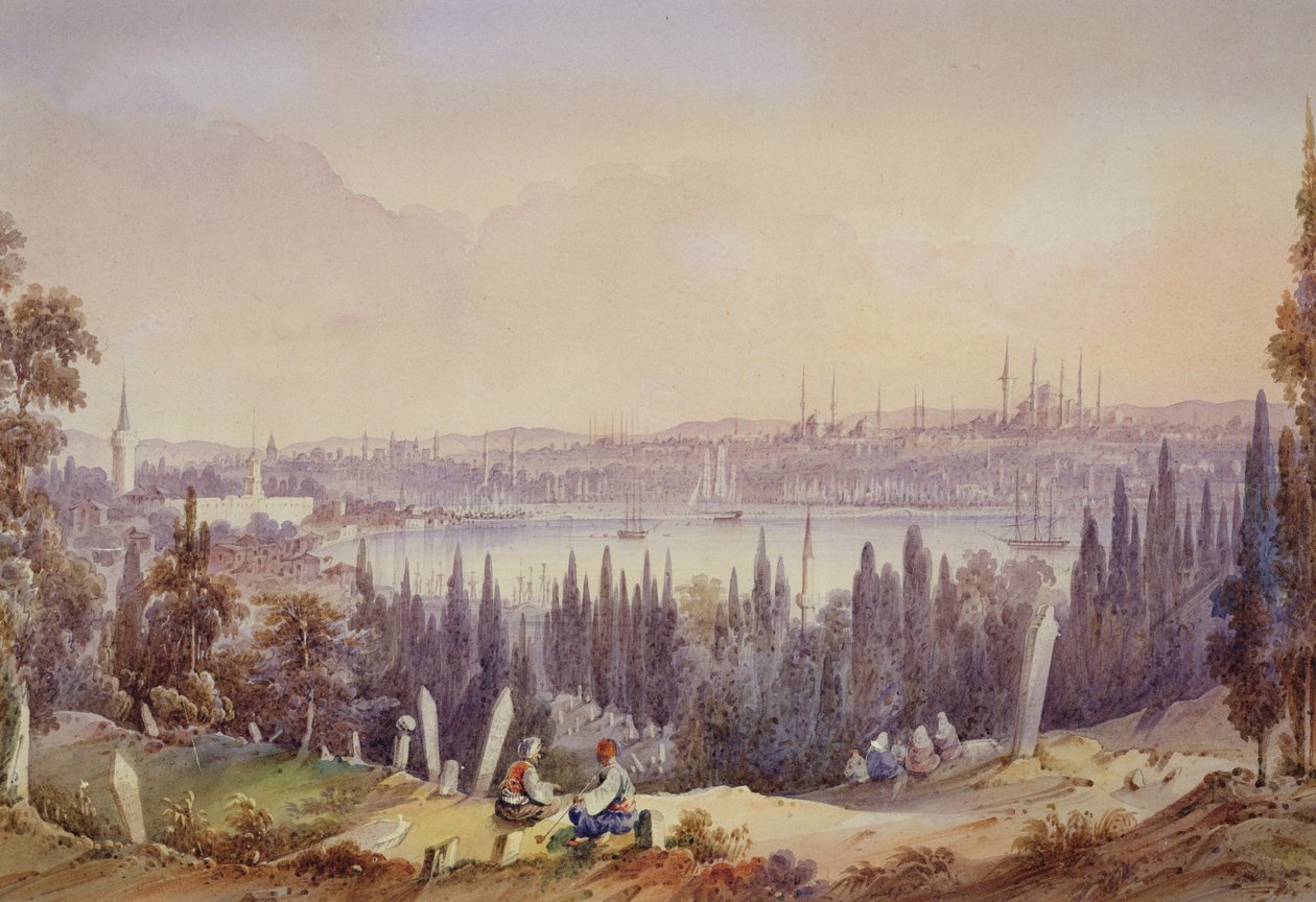 Utsikt over Det gylne horn, ca. 1840 (wc på papir) av English School