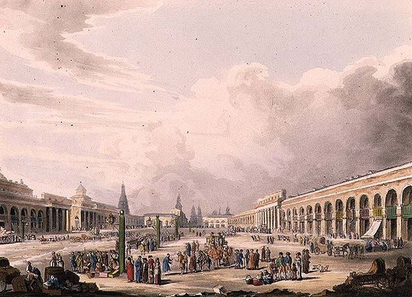 Utsikt over det store torget med butikkene i Moskva, plate 3 fra 