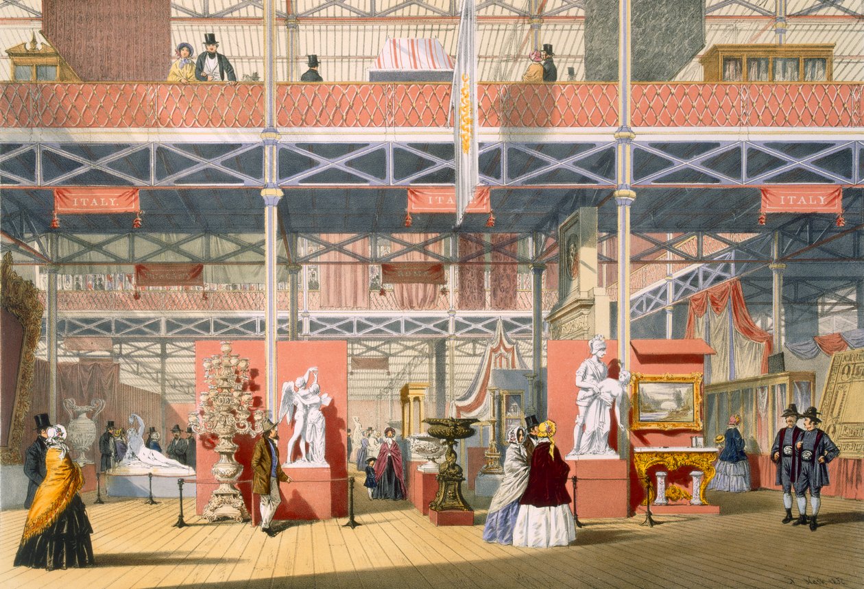Utsikt over Italia-delen av den store utstillingen i 1851, fra Dickinsons Comprehensive Pictures av English School