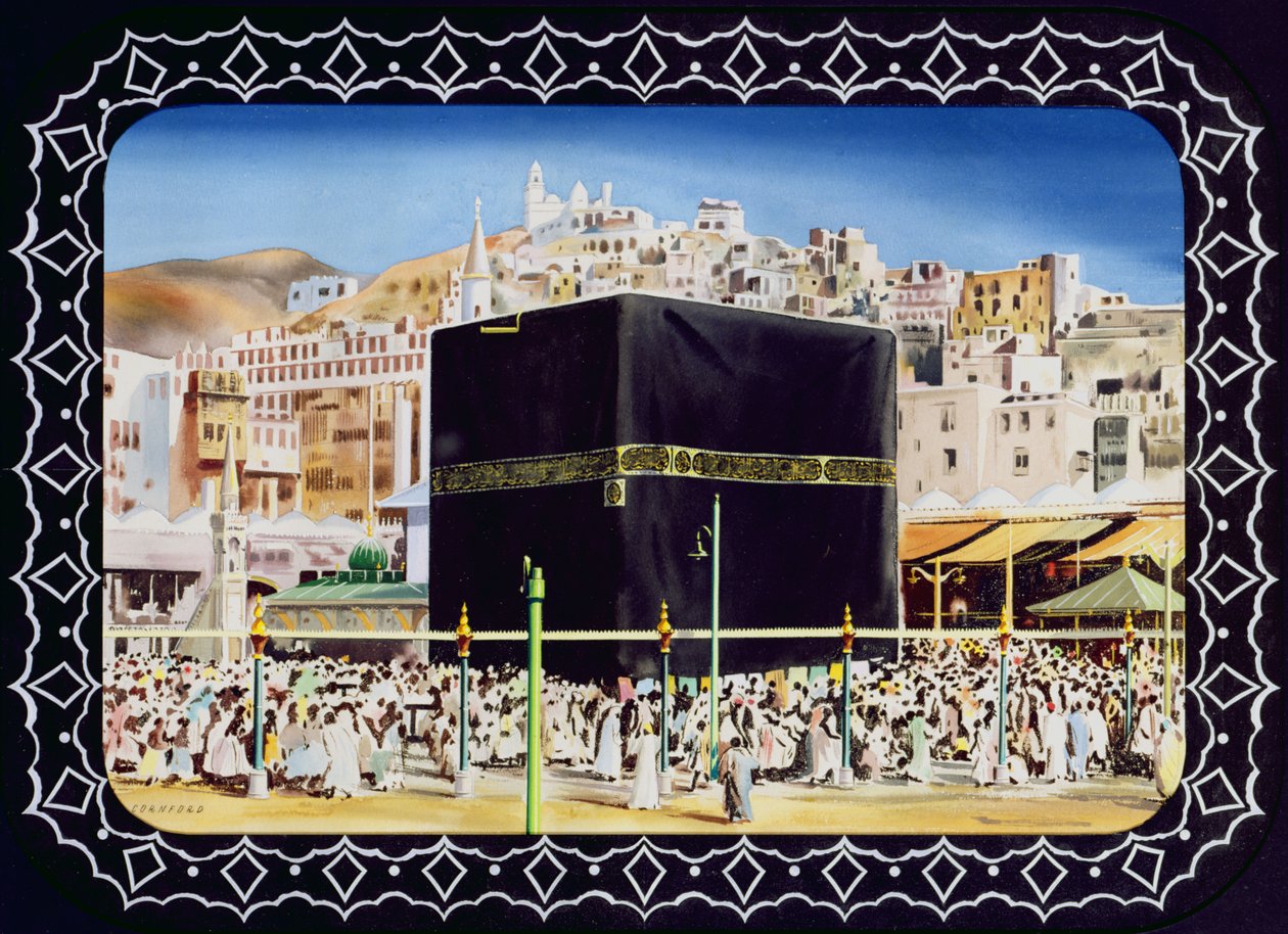 Utsikt over KaBah, Mekka, 1955 (wc på papir) av English School