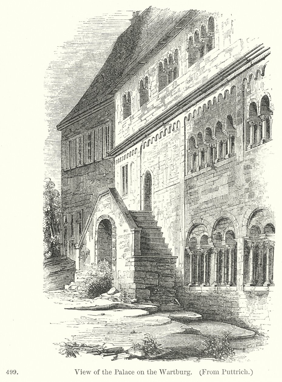 Utsikt over slottet på Wartburg (gravering) av English School