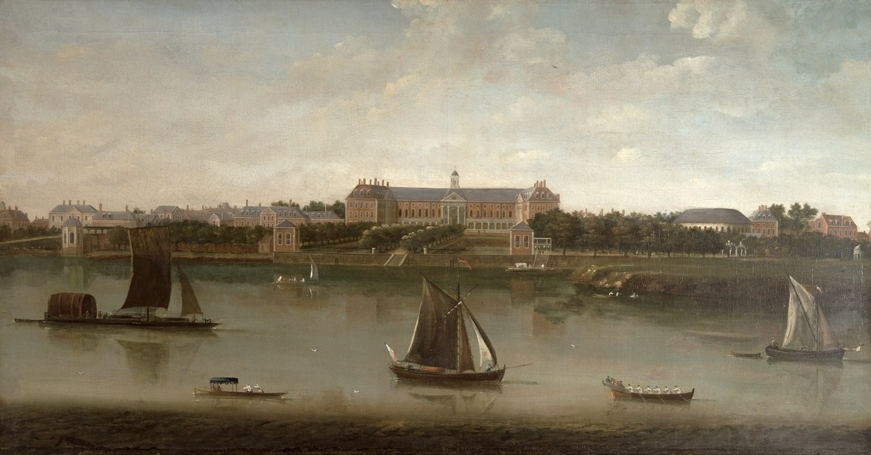 Utsikt over Royal Hospital og Rotunda fra sørbredden av Themsen av English School
