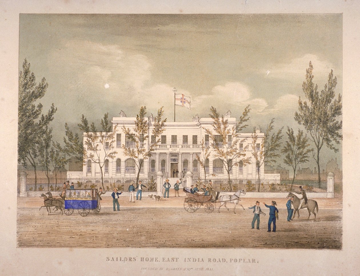 Utsikt over Sailors Home på East India Dock Road, Poplar, London, 1841 av English School