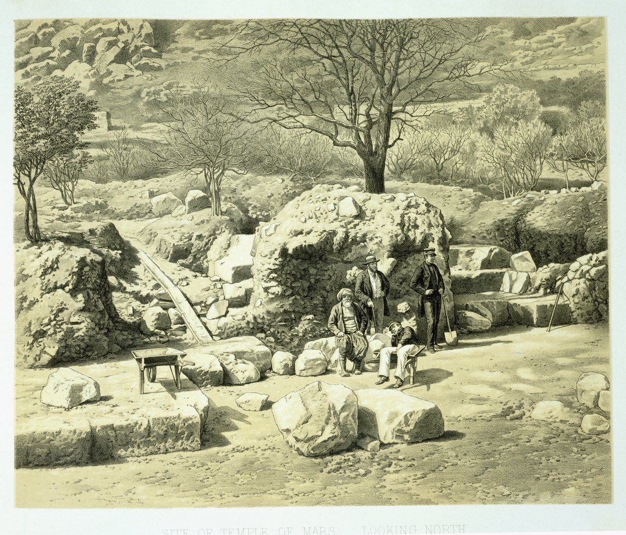 Utsikt over Mars-tempelet, fra A History of Disoveries at Helicarnassus, Cnidus, & Branchidae, av Charles Thomas Newton (1816-94) publisert 1862 av English School