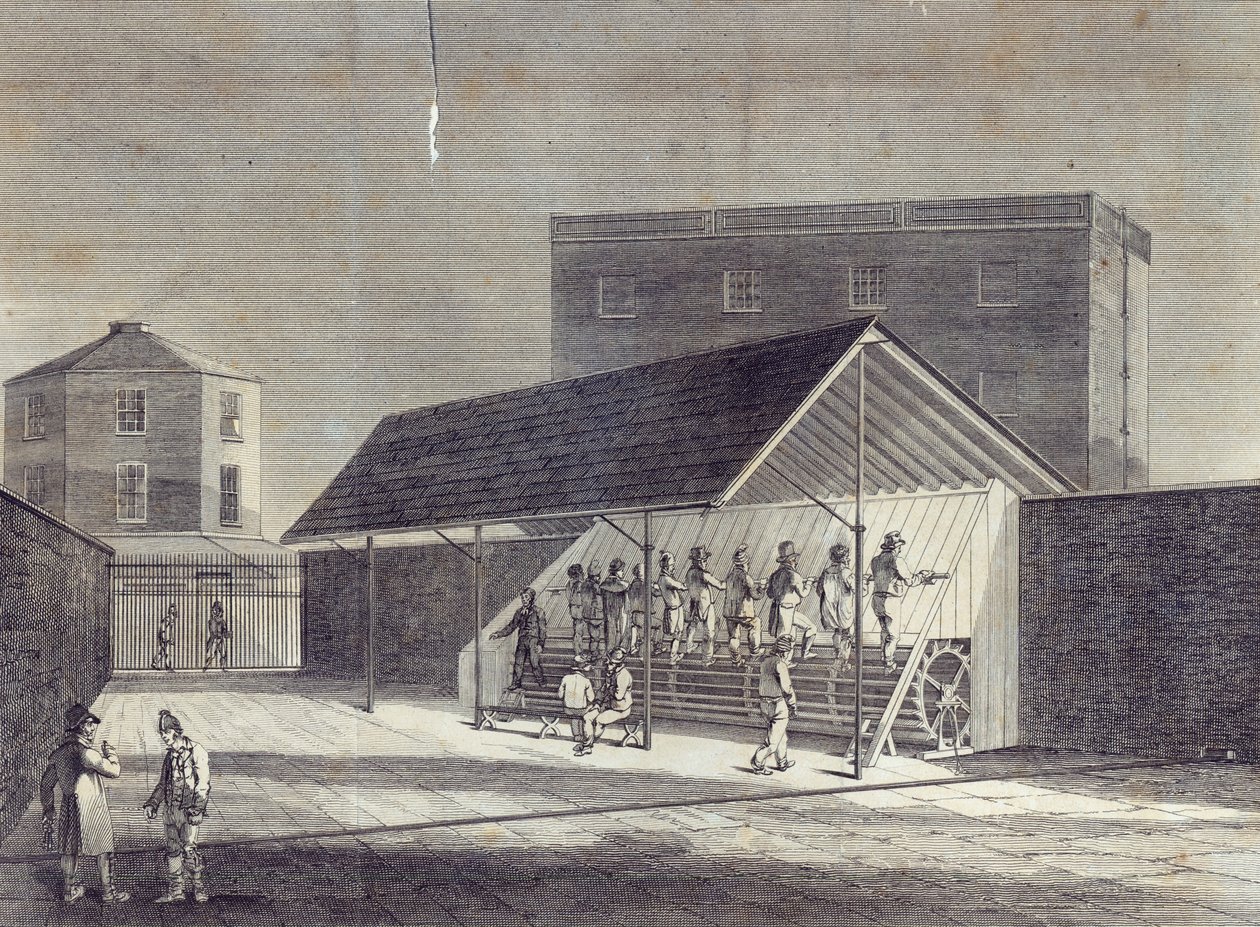 View of the Tread Mill for the Employment of Prisoners, reist ved House of Correction at Brixton, utgitt av Gent. Mag., juli 1822 av English School