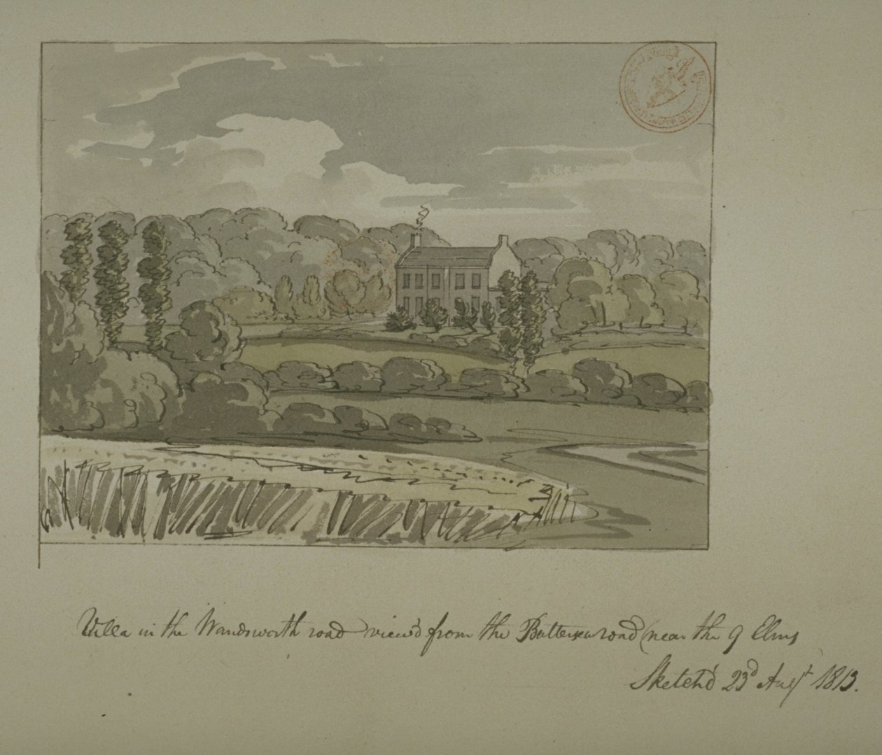 Villa i Wandsworth Road, Nine Elms (akvarell på papir) av English School