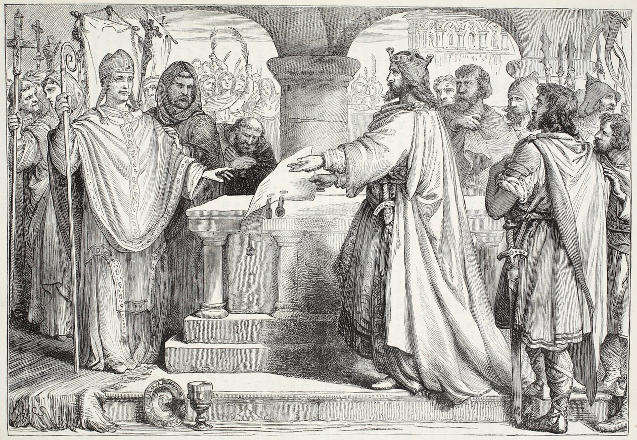 Besøk av Karl den Store til paven, illustrasjon fra The History of Protestantism av James Aitken Wylie (1808-1890), pub. 1878 av English School