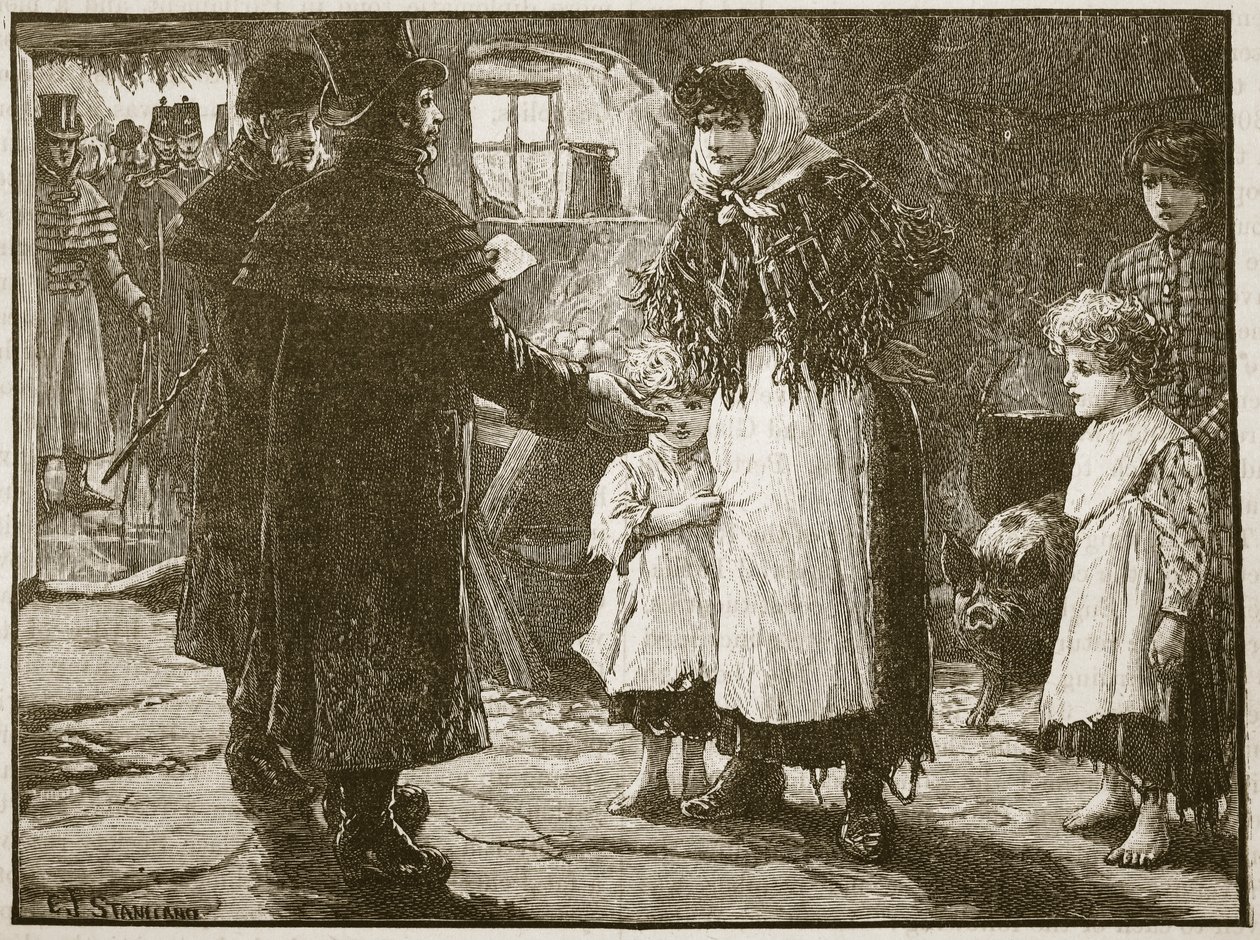 Visit of the Tithe Proctor, Irland, 1832, illustrasjon fra Cassells Illustrated History of England (sepia-bilde) av English School