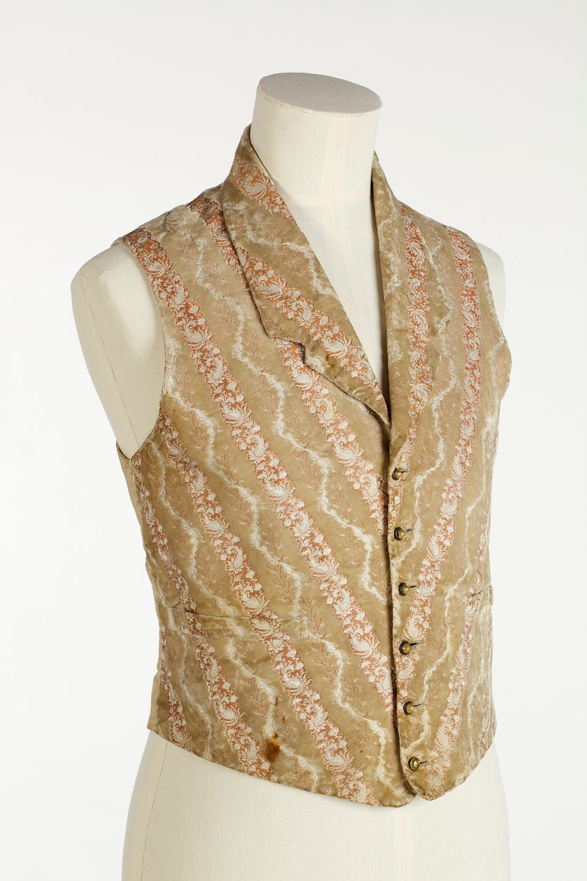 Vest i krem, beige og oransje med vevd fløyel og brokade, ca. 1850 (silke) av English School