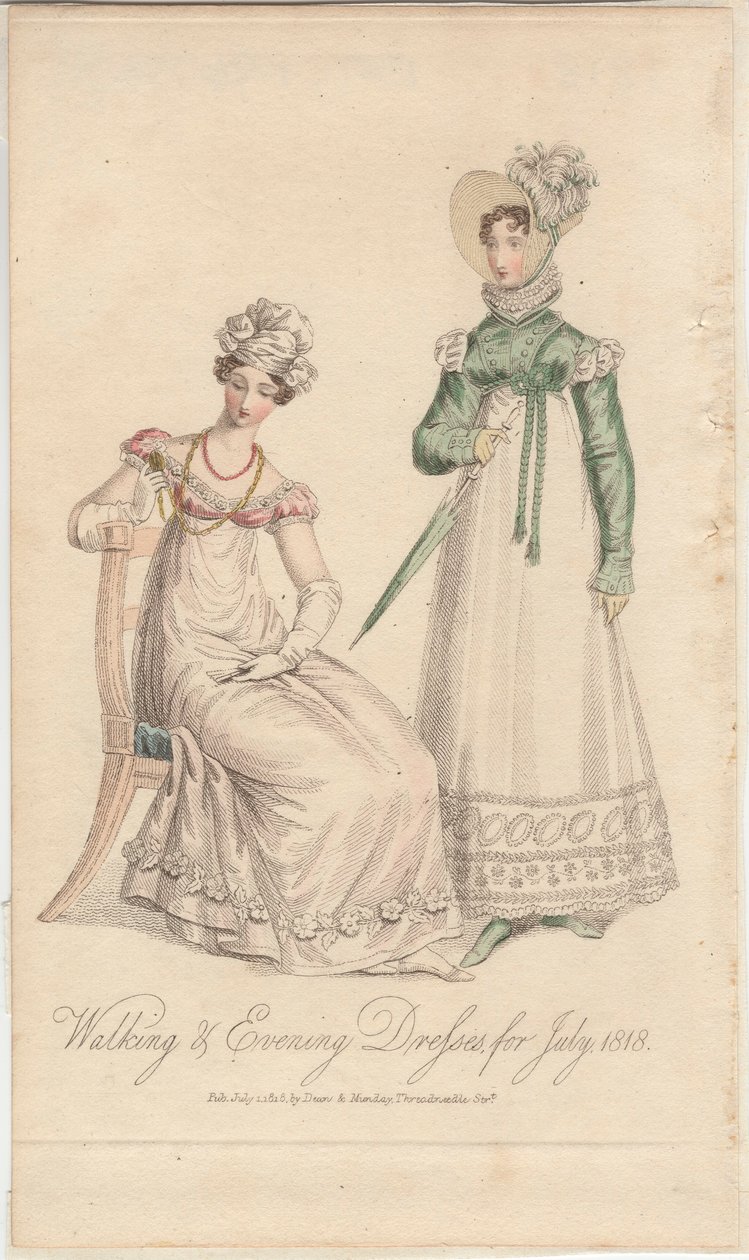 Gang- og aftenkjoler for juli 1818, 1818 av English School
