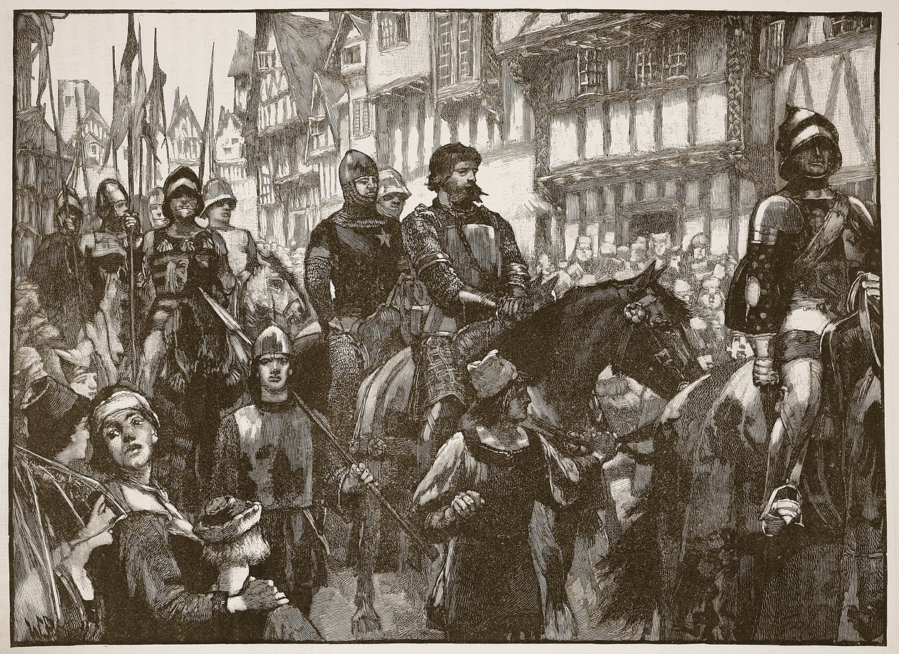 Wallace på vei til Westminster Hall, illustrasjon fra Cassells Illustrated History of England (sepiafoto) av English School