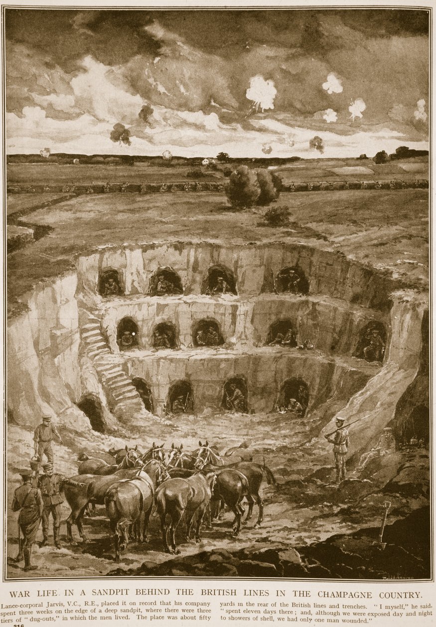 Krigsliv i en sandkasse bak de britiske linjene i Champagne-landet, 1914-19 av English School