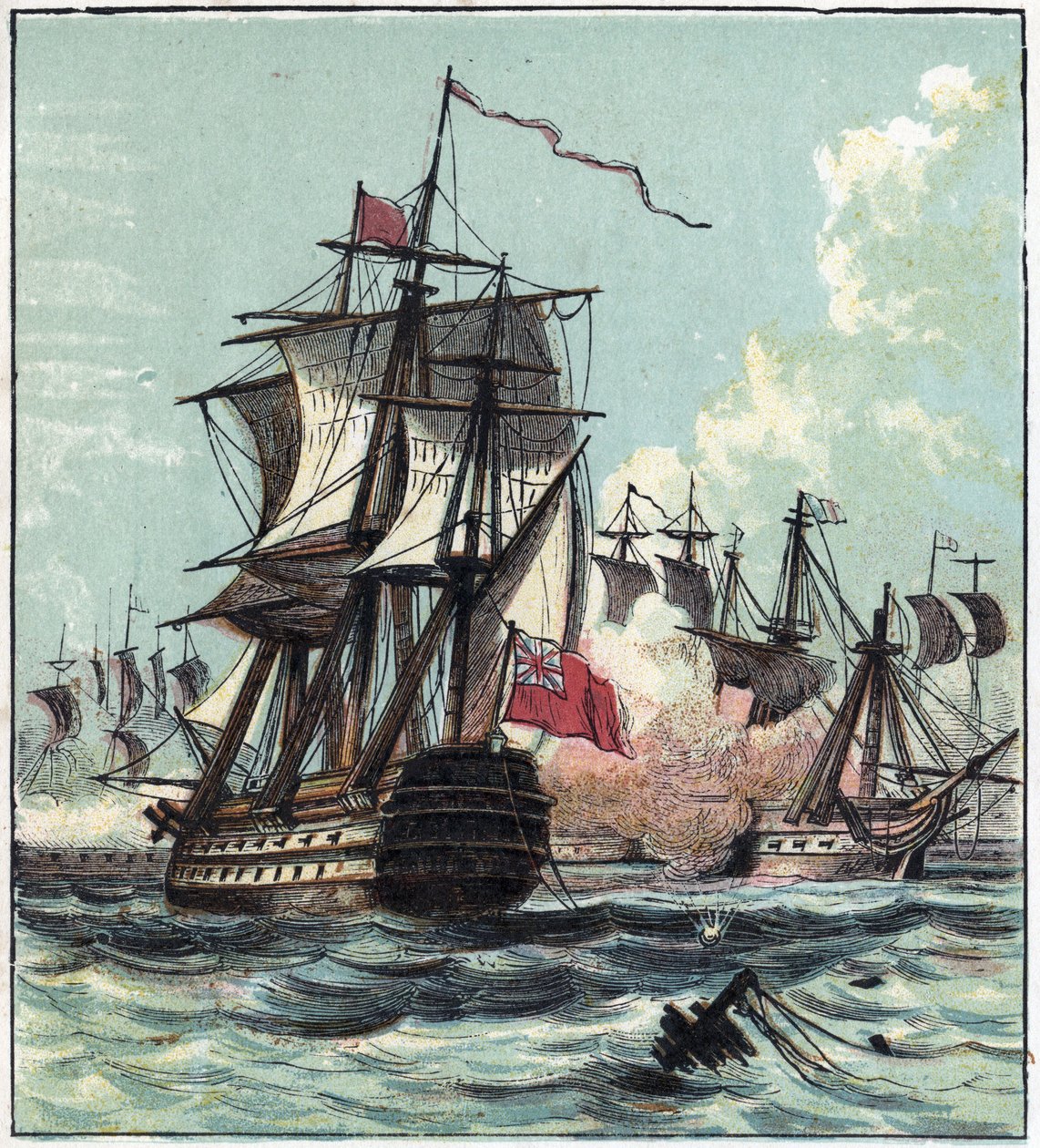 War of the Revolution: Battle of the 13th Prairial Year II (01.06.1794) var et sjøslag mellom den franske skvadronen kommandert av Louis Thomas Villaret de Joyeuse og den britiske hæren til admiral Howe (1726-1799) utenfor Ouessant. Britene vant. Lord Howw av English School