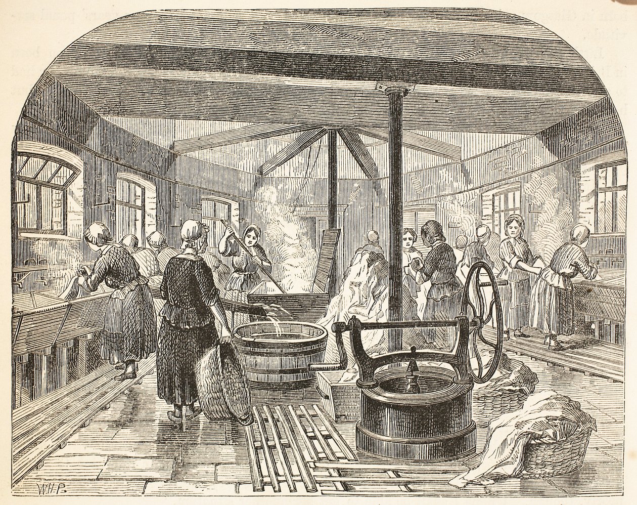 Vaskehus ved Brixton Prison, illustrasjon fra The Criminal Prisons of London og Scenes from Prison Life av Henry Mayhew og John Binny, pub. 1862 av English School