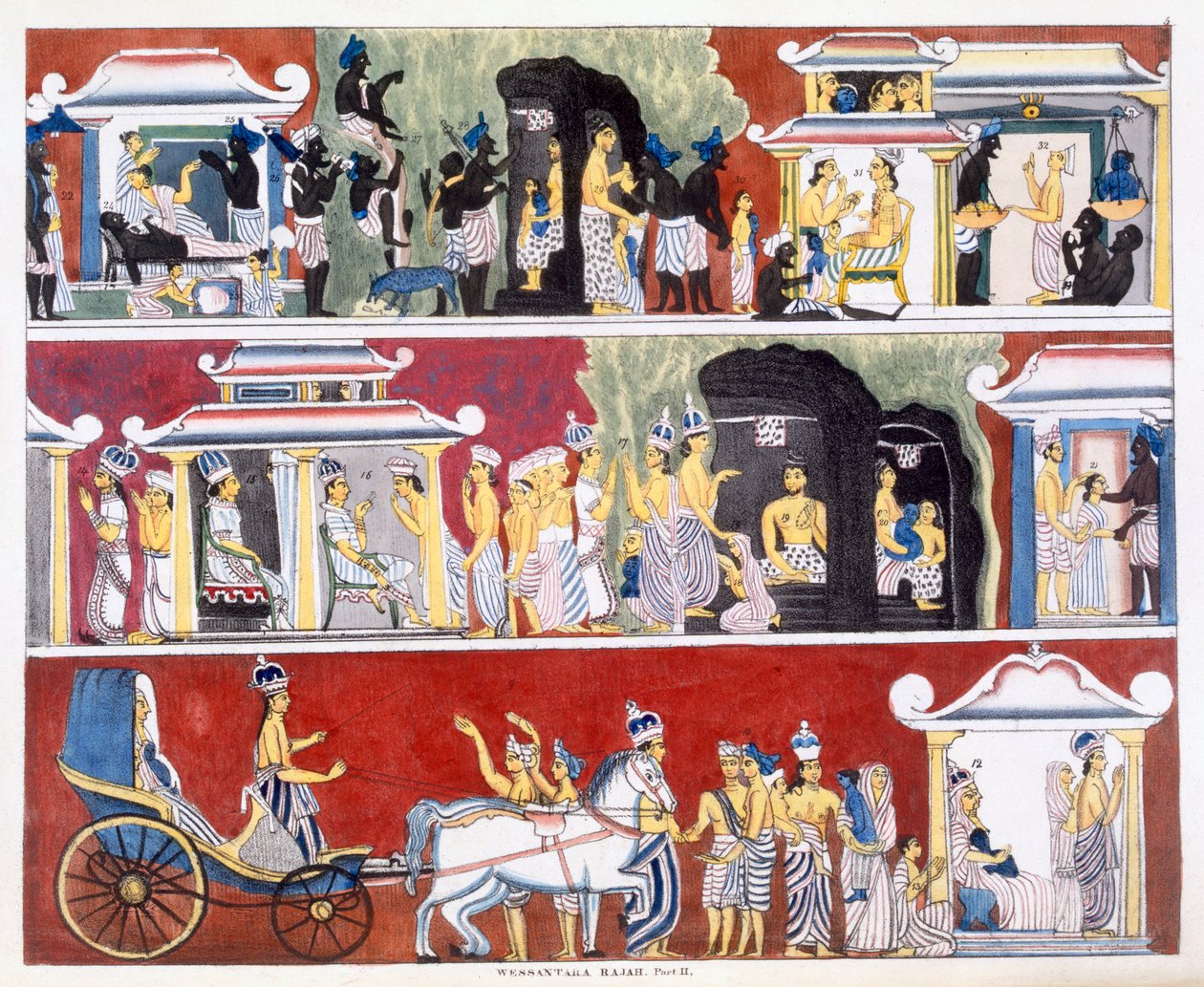 Wessantara Rajah, del II, fra The History and Doctrine of Buddhism av Edward Upham, 1829 (se også 414245) av English School