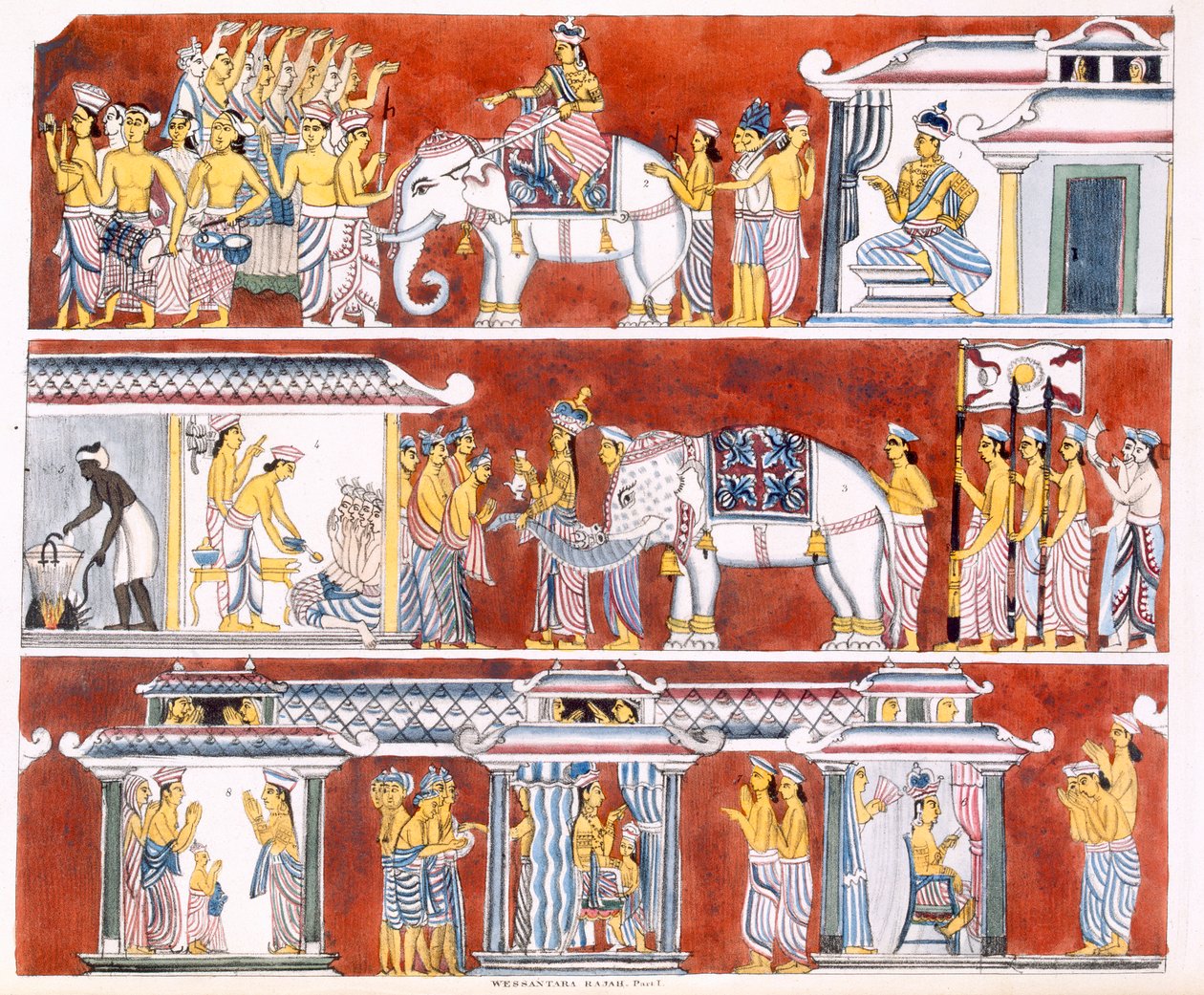 Wessantara Rajah, del I, fra The History and Doctrine of Buddhism av Edward Upham, 1829 (se også 414242) av English School