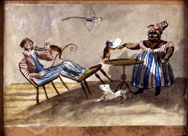 Vestindisk innenriksscene, ca. 1835 (akvarell og blekk på papir) av English School