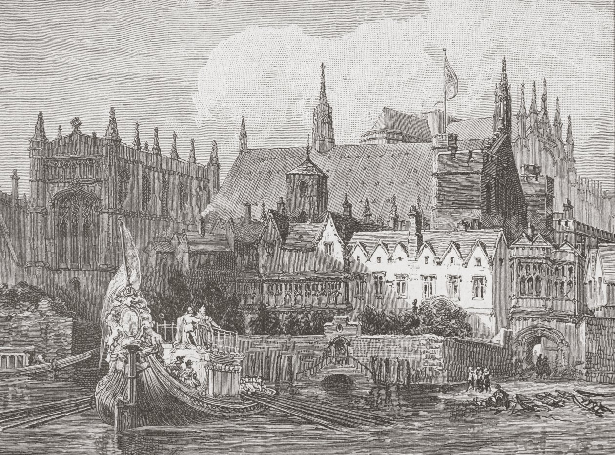 Westminster Hall sett fra Themsen under Charles I