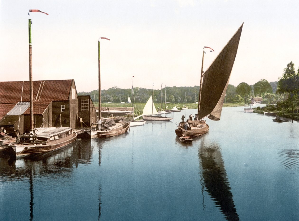 Wherry forlater Wroxham (håndfarget bilde) av English School