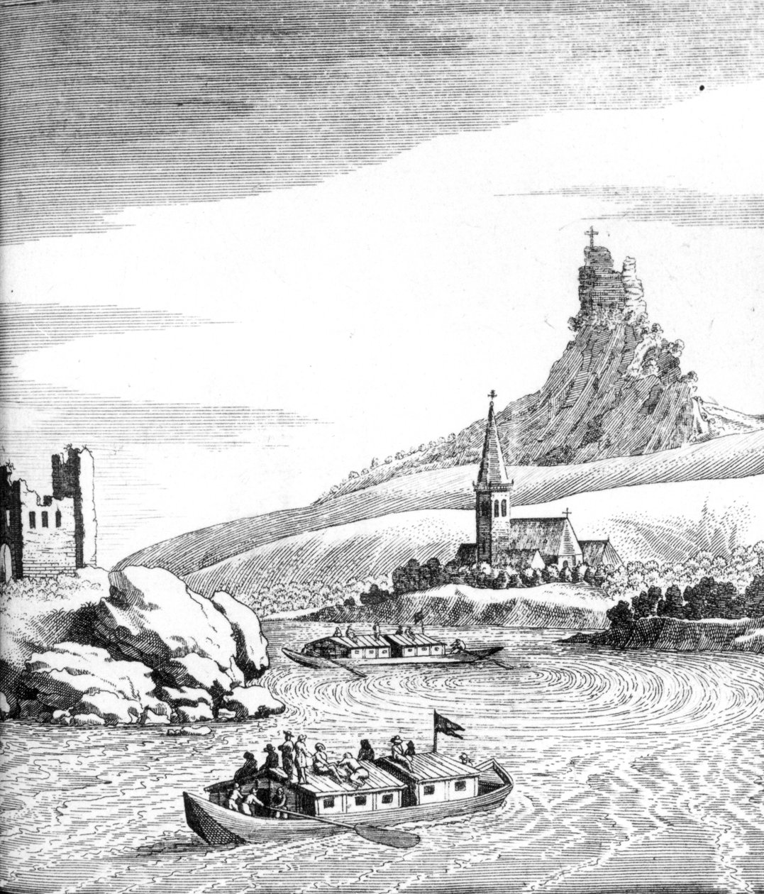 Whirlpool in the Donau, fra An Account of Several Travels av Edward Browne, publisert 1677 av English School