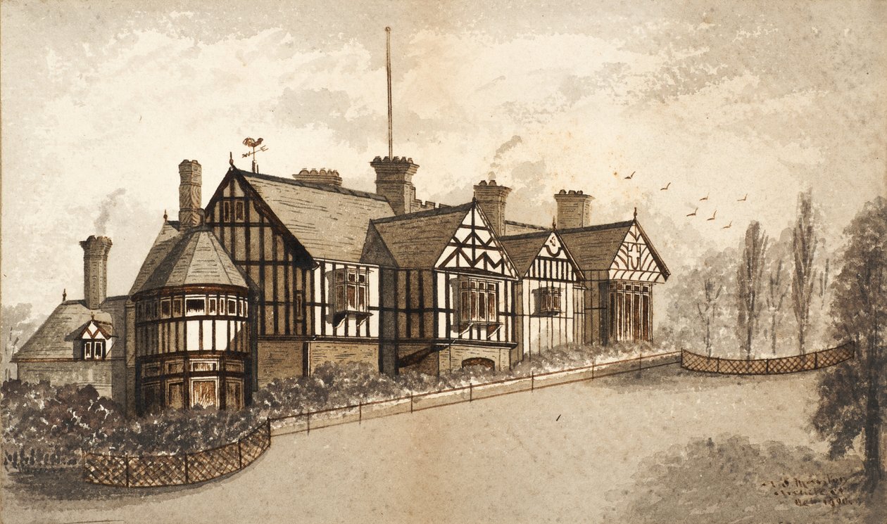Wightwick Manor (blekk på papir) av English School