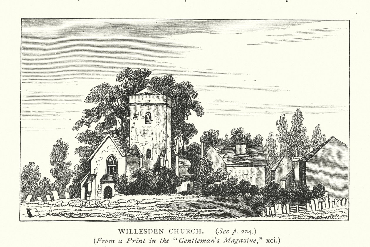 Willesden kirke (gravering) av English School