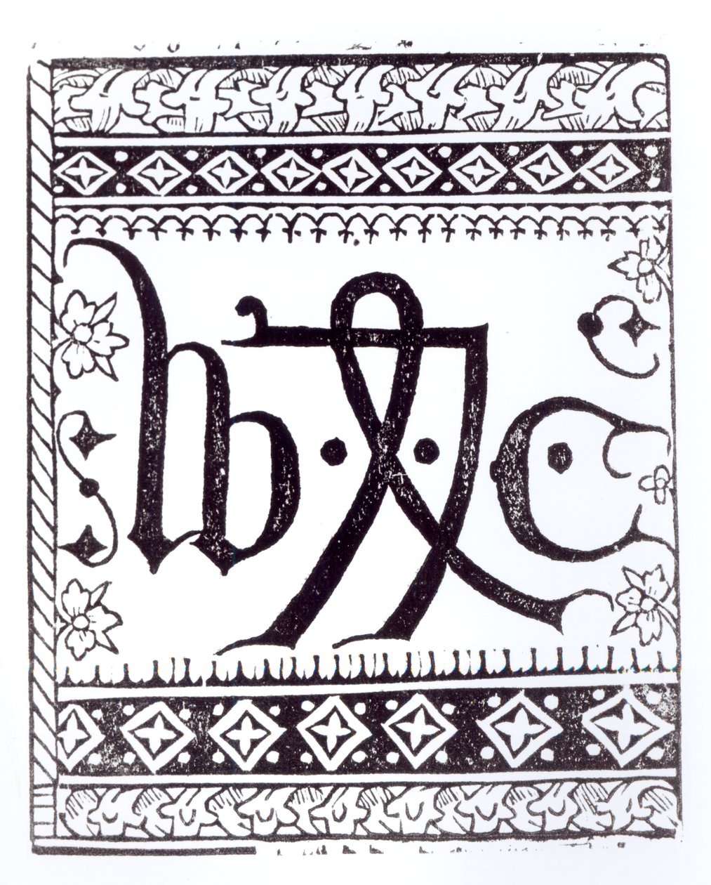 William Caxtons (c.1422 - c.91) Print Mark, illustrasjon fra Science and Literature in the Middle Ages and Renaissance, skrevet og gravert av Paul Lacroix, 1878 av English School