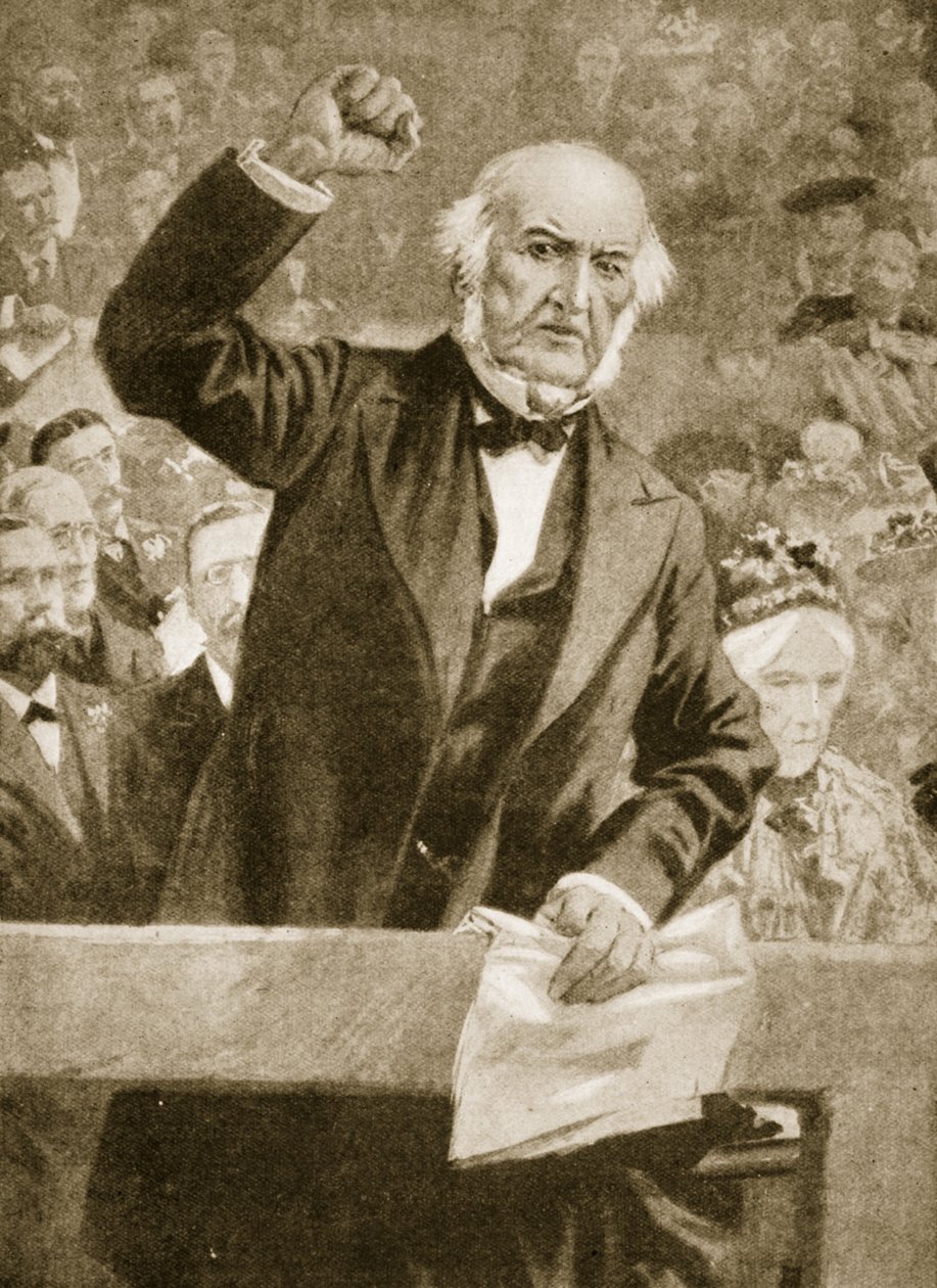 William Gladstone taler på et møte i Liverpool 24. september 1896 av English School
