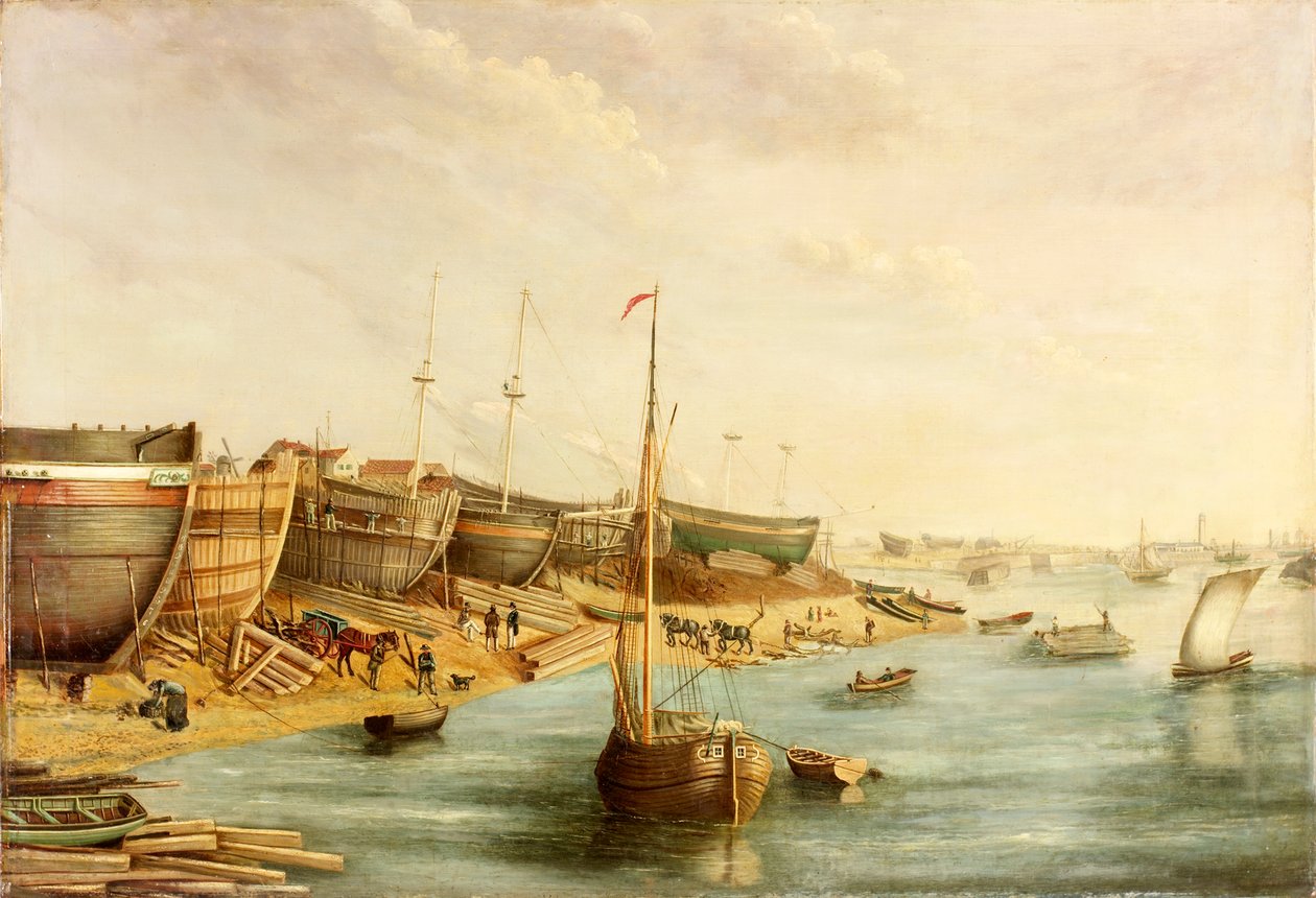 William Piles Shipyard, North Sands, ca. 1830 av English School