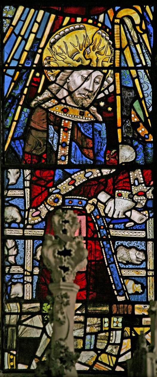 Window Ew som viser Kristus (sammensatt figur) - med juveler av innfelt farget glass av English School