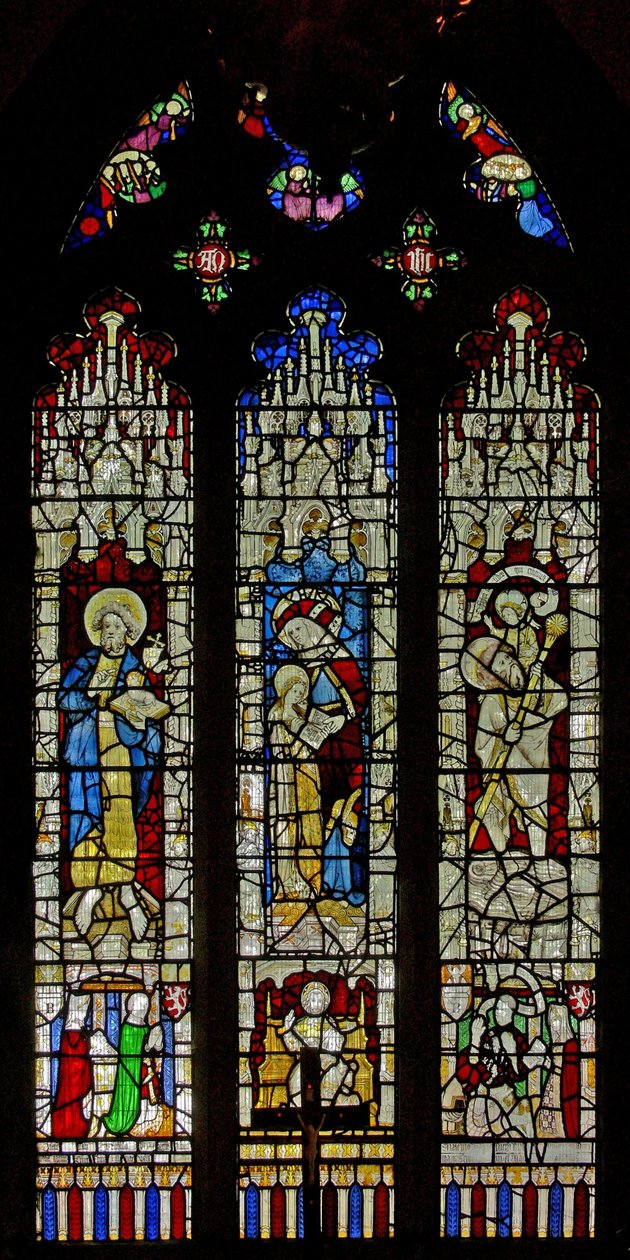 Window Ew som viser døperen Johannes, St. Anne og Jomfru Maria med St. Christopher av English School