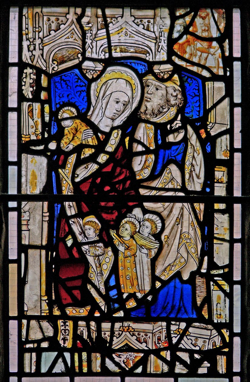 Window Ew som viser St Mary Cleopas, Alphaeus og deres barn av English School