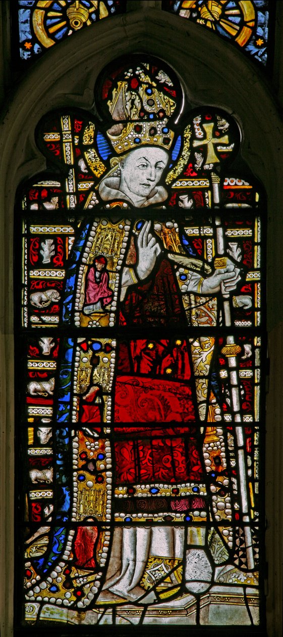 Window Ew som viser St Thomas Becket med juveler av innfelt glass av English School