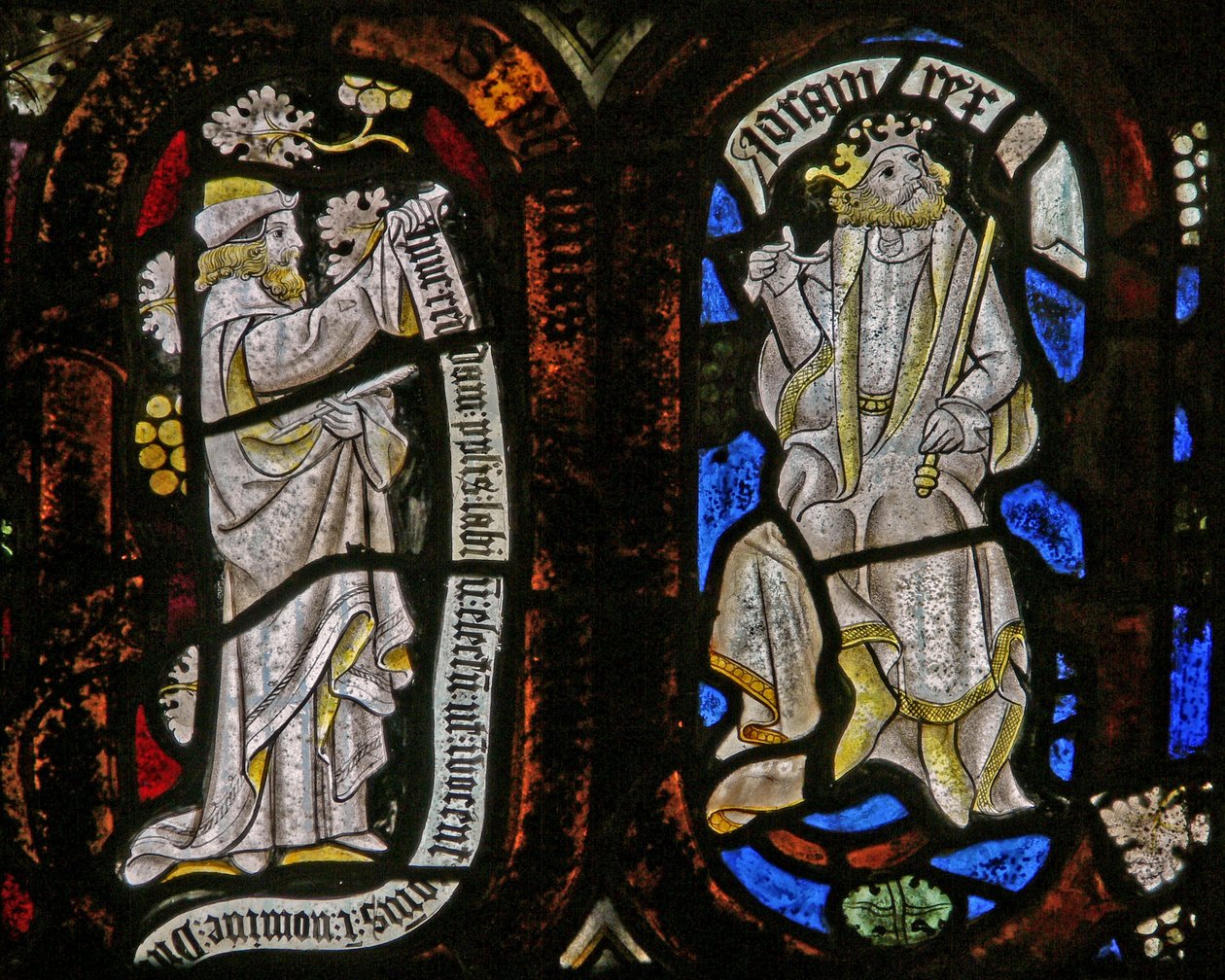 Window Ew som viser Tree of Jesse-figurer: en profet og Joram av English School