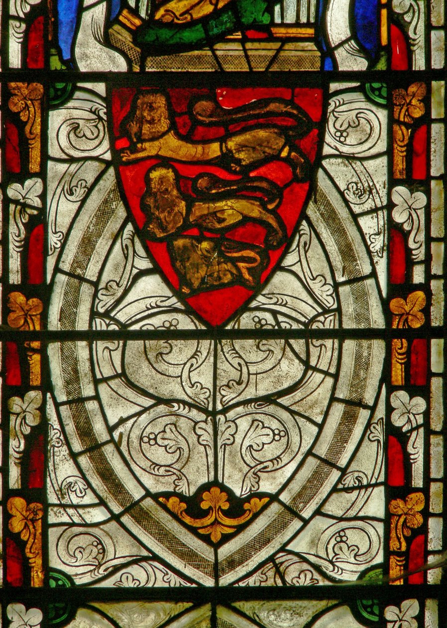 Window Ew som viser våpen fra England og grisaille av English School